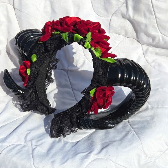 Sold - Sheep Horn Floral Hair Band Halloween Gothic Costume Headband Cosplay - Picture 7 of 14